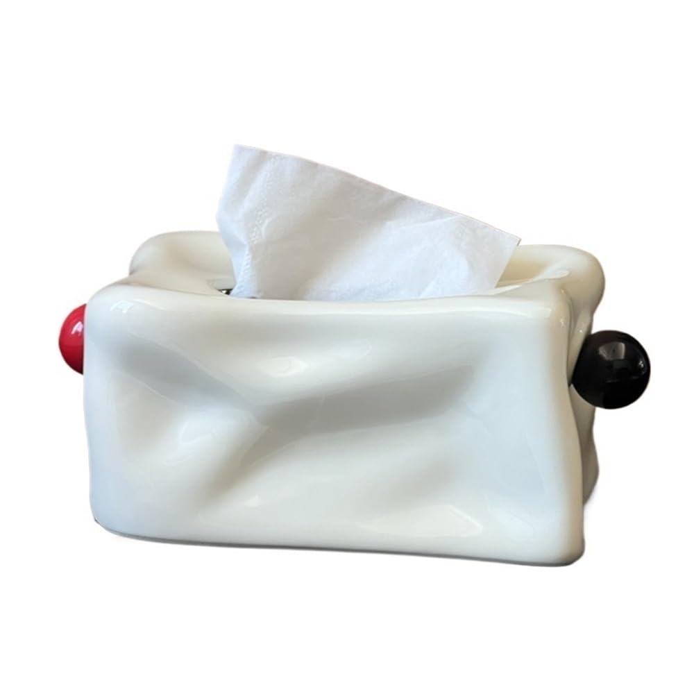 Tissue Case Napkin Holder Ball Decorative Square Ceramic for Nightstand, Countertop, Coffee Table Tissue Dispenser(White)