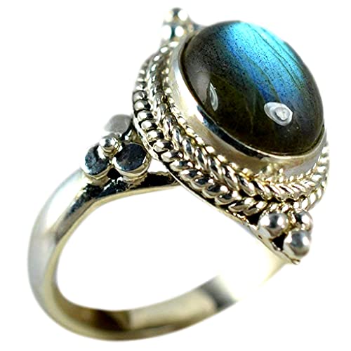 Bague femme en argent 925 et labradorite naturelle fait main