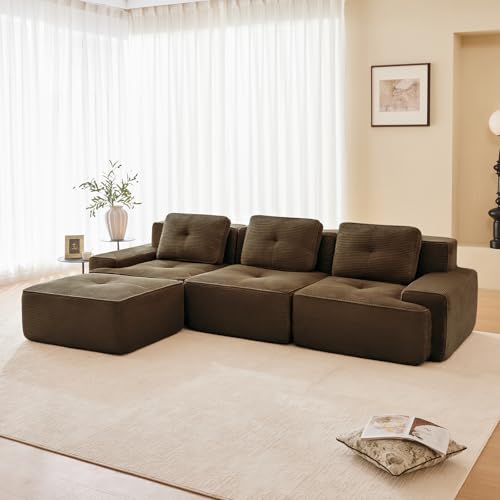 Image of Corduroy Modular Sectional Sofa, Oversized Cloud Couches for Living Room