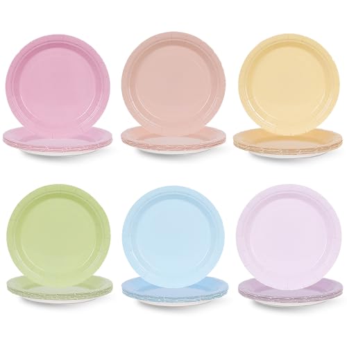 COSINIA 72 Pcs 7 Inch Pastel Paper Plates, Disposable Bulk Dessert Plates