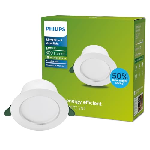 Philips LED UltraEfficient Downlight Diamond Cut, 4000K, 800 lm, 125 mm, Vida útil de 50.000 horas, Color Blanco