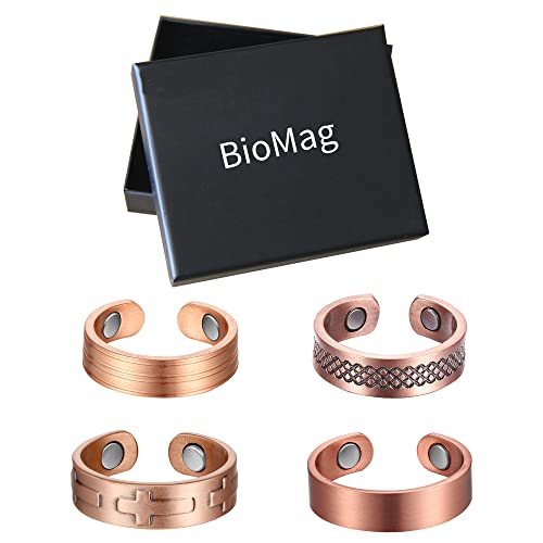 Biomag Copper Rings For Women Men, Magnetic Ring For Fingers Thumb Rings Solid Pure Copper Jewelry Gift (Set Of 4) #TOP1