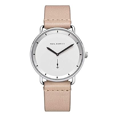 Paul Hewitt Orologio uomo acciaio Breakwater Line White - Orologio da polso uomo (argentato), Orologio elegante uomo con quadrante bianco e cinturino in pelle color sabbia