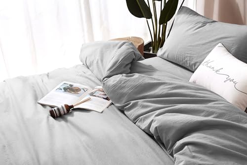 Image of F.Y.Dreams 100% Washed Cotton Duvet Cover for Weighted Blanket 48x72 inches with 16 Ties, Zipper on Long Side /Light Gray /Just Duvet Cover