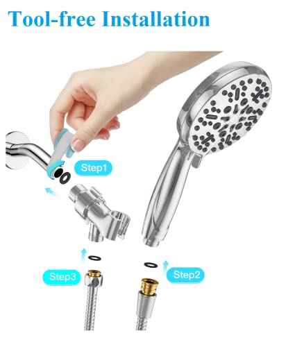 High Pressure Shower Heads With Handheld – 5" Bathroom Rain Shower Head - 5 Spray Settings High Flow Handheld Shower Head With 60” Long Hose And Adjustable Bracket – The Perfect Replacement Showerhead #TOP4