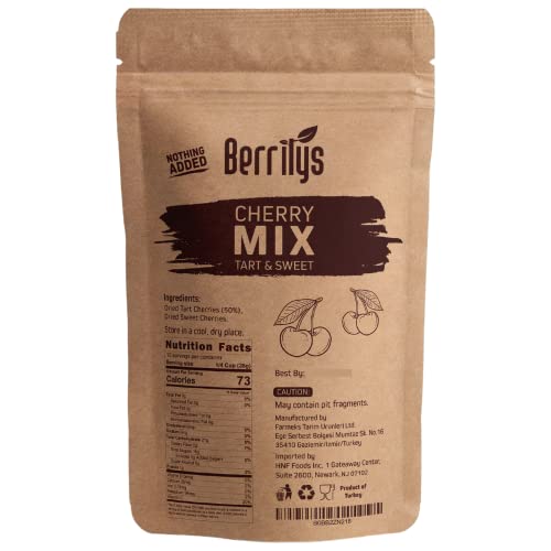 Berrilys Cherry Mix, 10 Oz, Dried Tart And Sweet Cherries, Healthy Snacking, Great Ingredient For Cookies And Cakes, No Oil, No Additives, No Sugar Added, Vegan, Natural #TOP1