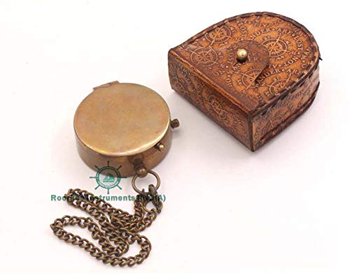 RII Engraved Brass Compass | Nautical Antique Vintage Solid Brass Compass with Leather Case | Romantic Gift for Husband | Sentimental Keepsake for Anniversaries | Compact Travel Compass for Outdoor - Image 3
