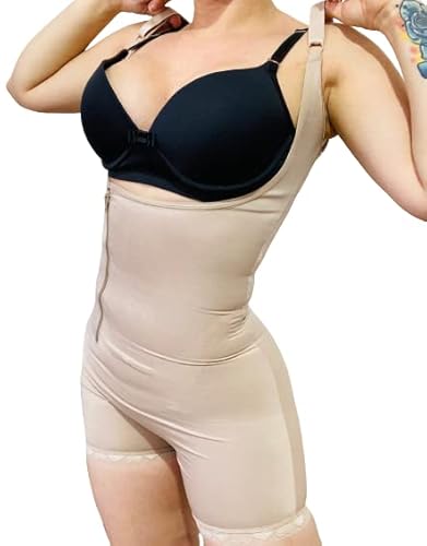 Cinta Modeladora Body Alta Compressão Com Alça, Fecho Zíper Cor:Bege;Tamanho:G;Gênero:Feminino