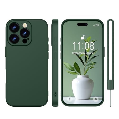 Coque silicone iPhone 16 Pro Max antichoc 360 verte avec dragonne