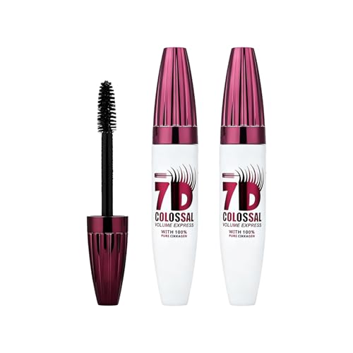 7D Waterproof Volume Mascara Black Lengthening Thickening Softer Fuller Lashes Mascara Long Lasting Natural Curling Lashes for Professional Eye Makeup for Women and Girls (2pcs)