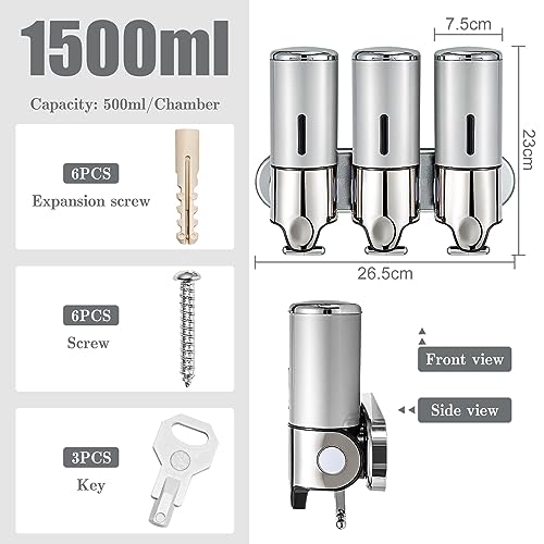 Holdfiturn Wall-Mounted Soap Dispenser, 3x500mL Shampoo and Conditioner Dispenser for Shower Bath Soap 3 Chamber No Drill Body Wash Pump Squeeze Triple Large System Organizer for Kitchen Bathroom - Cosy Home Interiors Holdfiturn Wall-Mounted Soap Dispenser, 3x500mL Shampoo and Conditioner Dispenser for Shower Bath Soap 3 Chamber No Drill Body Wash Pump Squeeze Triple Large System Organizer for Kitchen Bathroom - Image 3