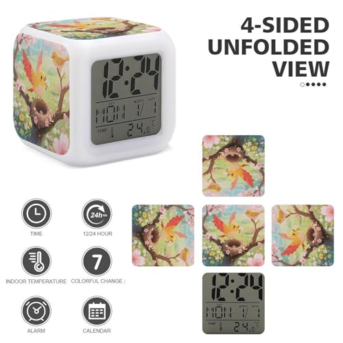 Reloj despertador de pájaro amarillo LED mini relojes digitales para despertar fuerte 4