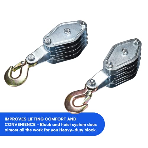 Block and Tackle Pulley System - Rope Hoist Pulley System - Heavy Duty Pulley System for Lifting Heavy Objects for Garage, Automotive, Warehouse Building