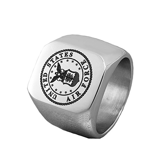 JAJAFOOK メンズ 米国軍 空軍 印章リング ステンレススチール 空軍 印章リング シルバー/ゴールド/ブラック シルバー