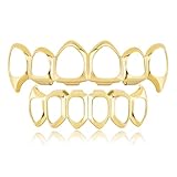 YOSZO 18K Gold Plated Vampire Teeth Grillz Grills for Your Teeth Removable Open Face Grillz Hip Hop Mouth Grills For Women Men Gift Halloween Party Photo Fancy Dress (Gold1)