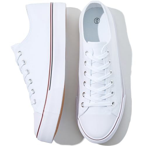 FRACORA Womens White Canvas Sneakers Low Top Canvas Shoes for Men Fashion Unisex Sneakers(White,US9)