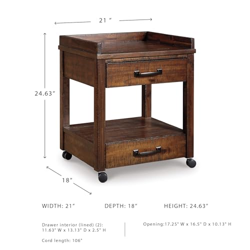 Image of Signature Design by Ashley Baldridge Rustic Industrial Office Printer Stand with Storage, Brown