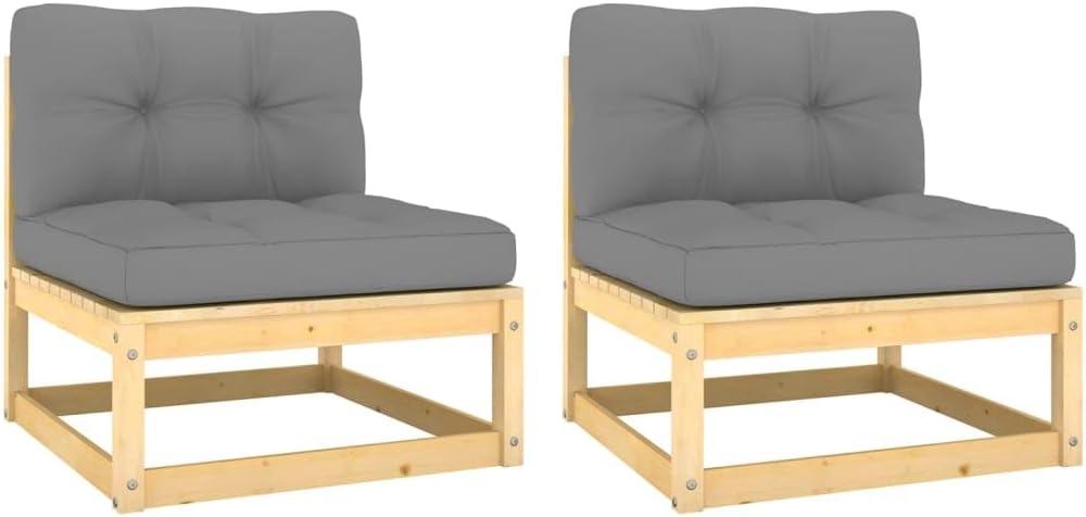 Patio Middle Sofas Balcony Furniture,Patio loveseat,Small Patio Furniture,Patio daybed,with Gray Cushions 2 pcs Solid Wood Pine