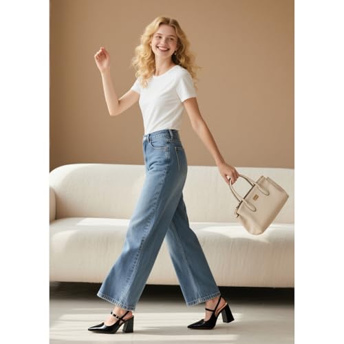 QIV Slingback for Women Pointed Toe Chunky Heels with Buckle Closed Toe Block Heel Pumps3