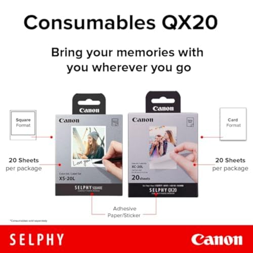 Canon Conjunto de tinta colorida/etiqueta PP-20L (20 folhas), compatível com impressora quadrada Can