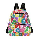 BCFHRGT Colorido alfabeto de dibujos animados lindo de 14 pulgadas, tamaño M, mochila multiusos para mujer, mochila para mujeres, adolescentes y niñas