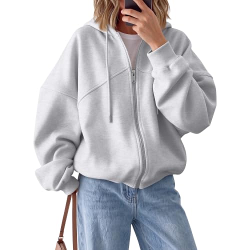 Zip Up Hoodie Women Lightweight Fleece Jacket Oversized Plain Sweatshirt - image 2