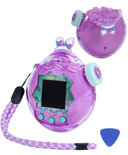[BIG masow] 【2026年新登場】 Tamagotchi Paradise専用保護ケース たまごっちパラダイスケース カバー 通信に対応 透明ケース PC素材 耐衝撃 落下・紛失防止 全周囲保護 衝撃吸収 ストラップ/取り外しヘラ付き [じぇむっち耳/パープル]