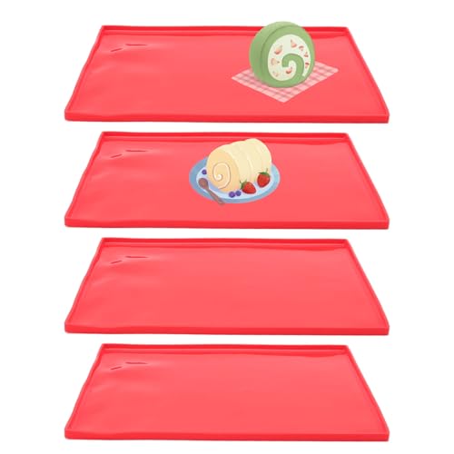 4 Pcs Moule Silicone Patisserie,Tapis De Cuisson Avec Rebords,Moule Genoise Plaque De Gâteau Roulé Antiadhésif Tapis De Cuisson En Silicone Multi-Fonctions Plateau De Cuisson À Biscuits