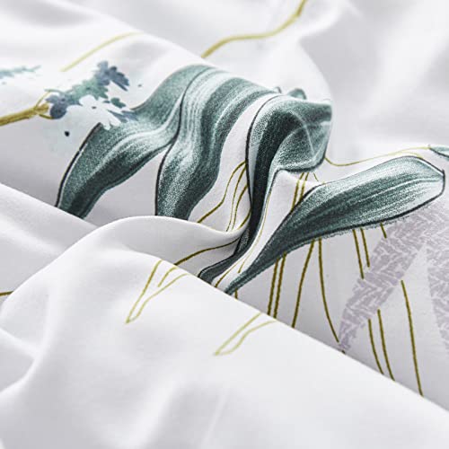 Luxudecor Botanical Comforter Set King Size 3 Pieces Green Bamboo Leaves Comforter With Pillowcases Reversible Bedding Set Soft Microfiber For All Season(Green, 104''X90'') #TOP5