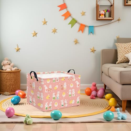 Image of Rectangular Easter Basket for Home Kitchen Baby Girls Basket Cute Storage Bin Organizer Shelf Book Room Decor(Pink Cute Bunny)