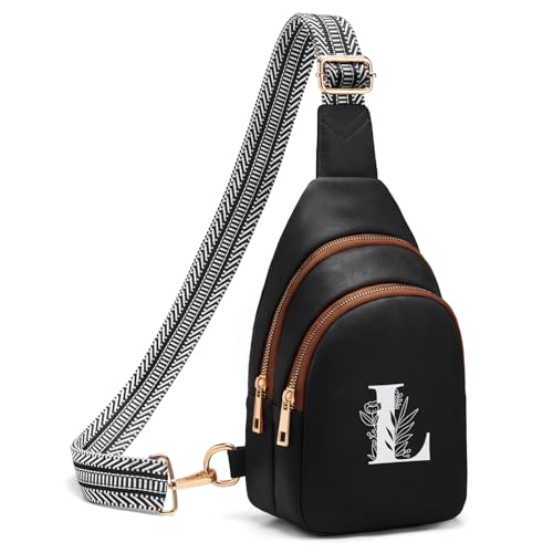 Viverte Crossbody Bags for Women Initial Sling Bag Cross Body Fanny Packs Personalized Gifts for Mom Women Wife (Black with Brown-L)