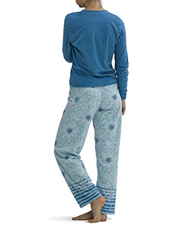 HUE Women's Fleece Long Sleeve Top and Pant 2 Piece Pajama Set, Turkish Tile - Icefall, Medium