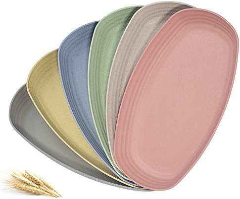 Hobein 6 Pack 11 inch Wheat Straw Dinner Plates - Dishwasher & Microwave Safe Lunch Plates Reusable Eco-friendly Lightweight Unbreakable Dirt-resistant Easy Clean