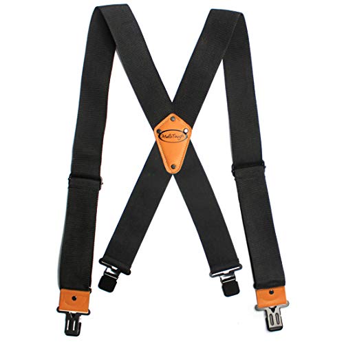 Melo Tough Men's Industrial Strength Suspenders Partial Elastic Tradesperson's Suspenders 2 inch Wide Tool Belt Suspenders (Black)