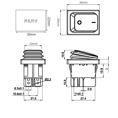 Interrupteur à bascule KCD4-203 DPDT 16A étanche avec LED verte - 5