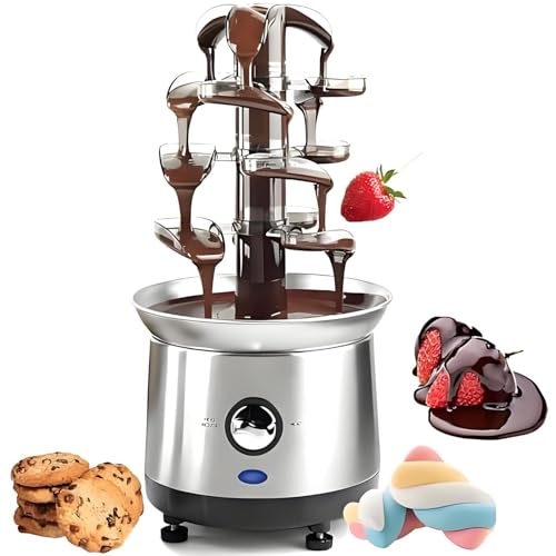 ZMJGLL Máquina de Fuente de Chocolate, diseño de 4 Niveles con Capacidad de 1,2 kg para Fondue, Queso y Salsa, Ideal para Fiestas y Eventos, con diversas Opciones para acompañar.
