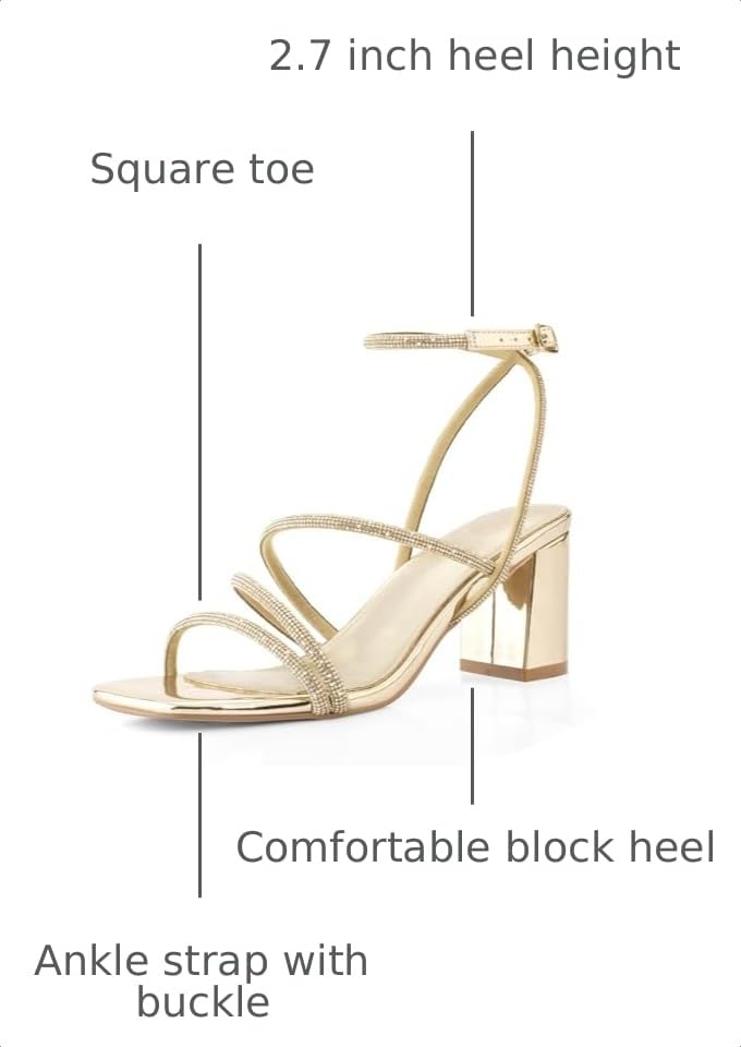 Image of LACUONE Strappy Heels for women Block Heels Square Toe Chunky Ankle Buckle Pump Heeled Sandals