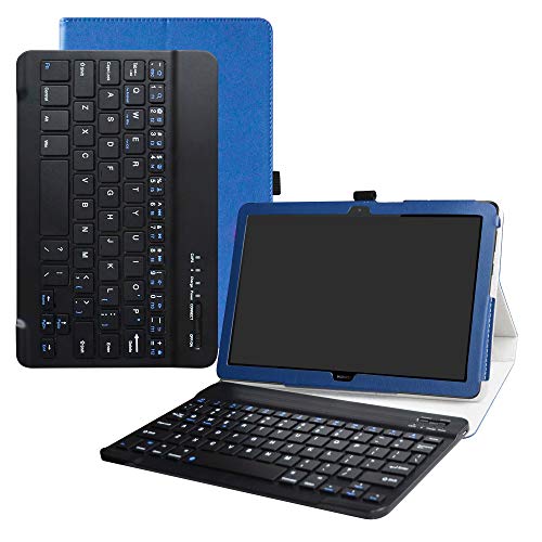LFDZ Huawei MediaPad T5 draadloos toetsenbord Hoesje,2 in 1 afneembare draadloos toetsenbord PU Leather Case Hoes Voor 10.0" Huawei MediaPad T5 2018 Tablet,Blauw