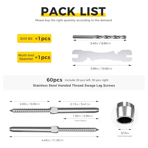 Sistema de barandilla de cable con tornillos T316 de 3/16 para postes de madera 2