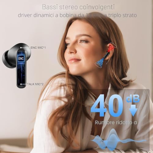 2026 Cuffie Bluetooth 5.4, Auricolari Bluetooth Stereo HiFi Con 4 ENC Microfoni Anti-Rumore, Durata 50 Ore Cuffiette In Ear, Cuffiette Touch Control, Impermeabili IP7 Cuffie Senza Fili, LED-Display 5 2026 Cuffie Bluetooth 5.4, Auricolari Bluetooth Stereo HiFi Con 4 ENC Microfoni Anti-Rumore, Durata 50 Ore Cuffiette In Ear, Cuffiette Touch Control, Impermeabili IP7 Cuffie Senza Fili, LED-Display - immagine 5