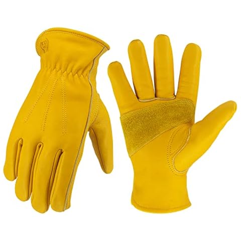 KKOYING Leather Work Gloves for Men & Women, Gardening Gloves, Reinforced Durable Cowhide Work Gloves, Puncture & Cut Resistant (XL) Cover