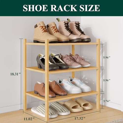 Image of Smiry Bamboo Shoe Rack, 5 Horizontal Slats, 3 Tier - 17.3 inch Wide, Natural