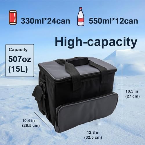 Nevera eléctrica portátil de 15 litros, 12 V CC para coche, para mantener fresco, nevera eléctrica con correa para el hombro y bolsillo de almacenamiento, refrigerador de coche para coche, camión y