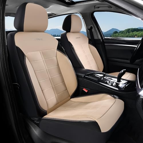 Image of Coverado Seat Cover, Car Seat Cover Front Seats, 3D Air Mesh Breathable Seat Protectors Sports Carbon Fiber Design Airbag Compatible Comfort Universal for Most Cars, Van,Trucks, SUV, Beige