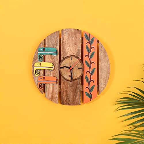 Image of AAKRITI ART CREATIONS Majestic Elephants Wall Clock Multicolor | Clock for Home, Home Decoration | Modern Art Wall Hanging Wall Clock, Lightweight Wooden wall Decor | Matte Finish