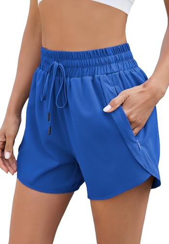 Halife Womens Athletic Shorts with Pockets Quick Dry High Waisted Gym Workout Royal Blue Running Shorts S