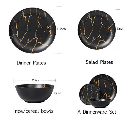 Melamine Dinnerware Set, 12pcs Plates and Bowls Sets, Kitchen Dinner Set, Best for Indoor and Outdoor Party, BPA-Free Dishwasher Safe