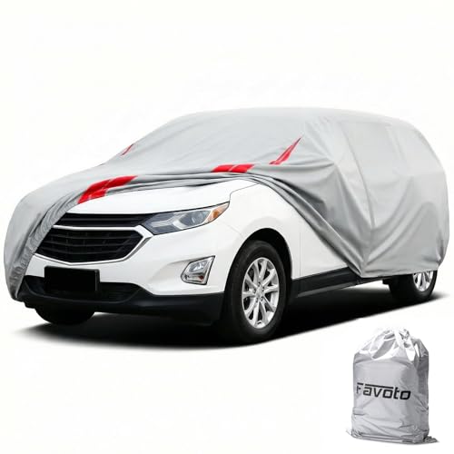 Image of Favoto SUV Car Cover Waterproof Custom Fit for Chevy Equinox (2005-2026) | Heavy Duty Car Cover for Automobiles Outdoor with Reflective Strips All Weather Snow Sun Dust UV Protection