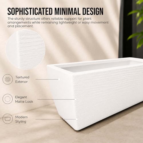 Image of Go Hooked Rectangular Leios Planter Pot 24x11 Inch | Marble Ribbed Design Plastic Flower Pot for Indoor Outdoor Garden Balcony Terrace Living Room | Decorative Long Plant Container with Drainage Hole