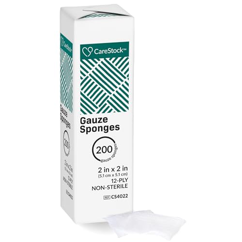 CareStock Gauze Pads 2x2 [200 Count] – 12-Ply Woven Gauze Sponges, Non-Sterile, Soft, Lint-Free, Highly Absorbent Medical Grade Cotton for Wound Care, First Aid & Medical Use